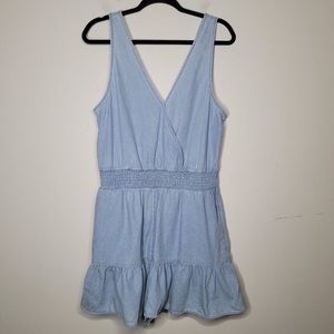 American Eagle Boho Denim Smocked sleeveless Romper Ruffle Hem Womens size XL